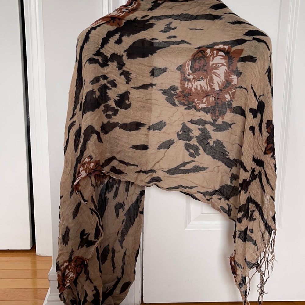 Lightweight brown flower scarf accessory piece